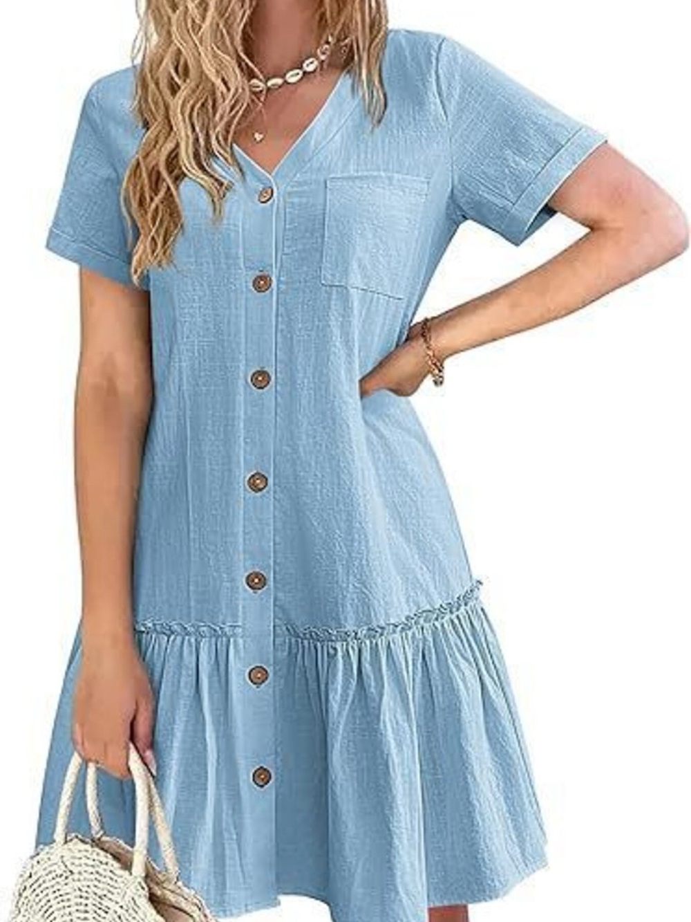 Full Size Button-Down Ruffle Hem Mini Dress Plus Size - Picture 4 of 15